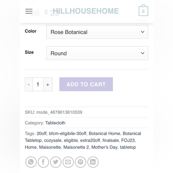 Hill House Rose Botanical tablecloth Round 70” NWT - Picture 8 of 8